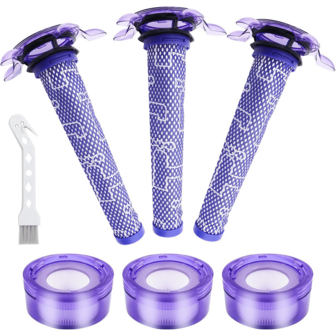 适用于 V8 Absolute V8 SV10 V7 Animal Fluffy 无绳手持吸尘器的替换真空吸尘器过滤器 3 套，包含 3 个前置过滤器和 3 个后置过滤器，零件编号：965661-01/967478-01