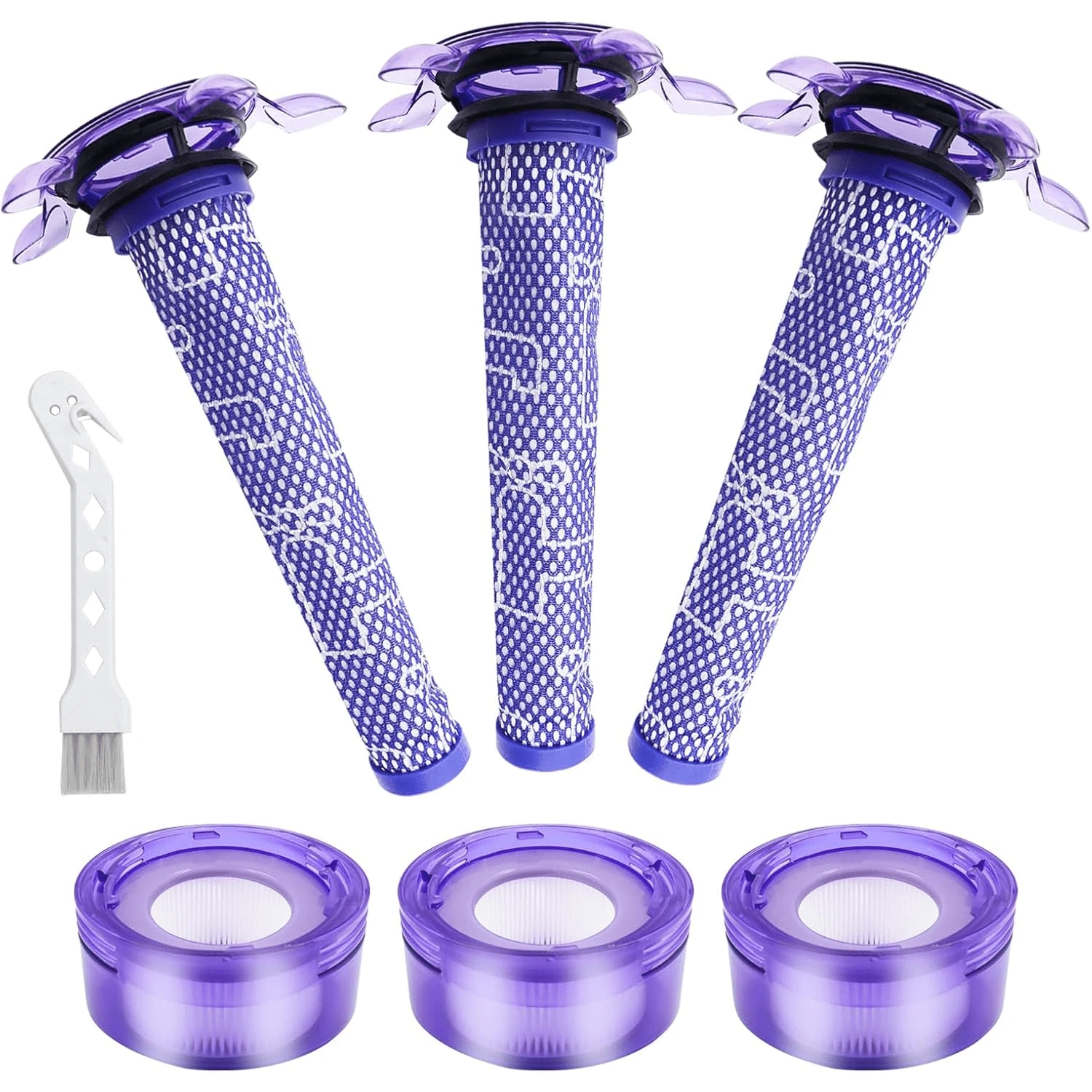 适用于 V8 Absolute V8 SV10 V7 Animal Fluffy 无绳手持吸尘器的替换真空吸尘器过滤器 3 套，包含 3 个前置过滤器和 3 个后置过滤器，零件编号：965661-01/967478-01 - 紫色 - 查看 1
