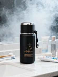 350毫升史努比真空保温杯，黑色哑光杯身配银色金属盖，316不锈钢内胆，硅胶密封盖，多功能盖，防漏，内置过滤器，轻巧便携，保温/保冷，适合日常使用、办公、学习、旅行、阅读、桌面装饰，是史努比粉丝、卡通爱好者、学生、上班族的理想之选，也是一份贴心的礼物。