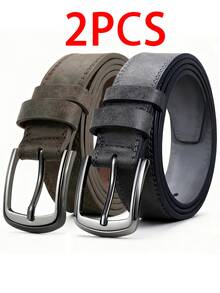 2条男士设计师休闲皮带，金属针扣 - 高品质仿皮时尚奢华皮带，适合日常及正式场合，百搭配饰 | 现代皮带设计 | 耐用皮带，理想礼品之选 - 2pc(黑色+棕色) - 查看 10
