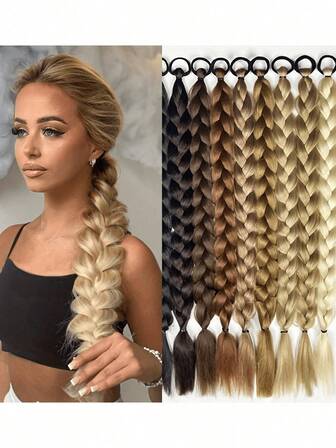 Extensiones de cabello trenzado largo de fibra sintética con banda de goma de 24 pulgadas, 1 pieza. Extensiones de cabello trenzado para mujeres para uso diario, fiestas, cosplay, regalos de Navidad y Año Nuevo