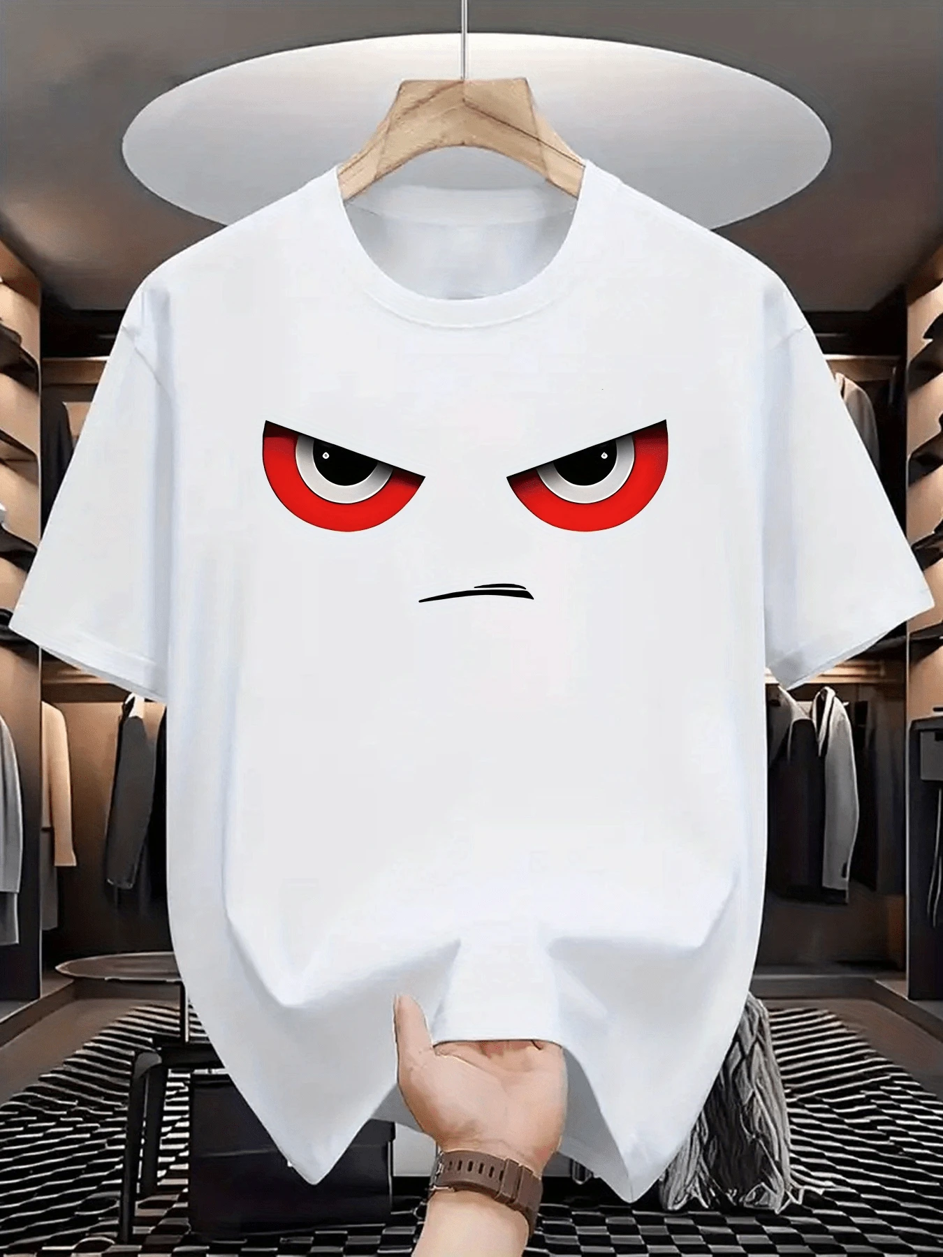 Intense Gaze Graphic Tee Featuring Red Angry Eyes And Stern Expression,Cool Casual 100% Cotton Tshirt For Everyday Wear And Expressing Strong Personality - 白色 - 查看 1