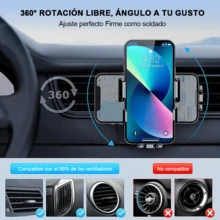 Soporte Universal Carro Rejilla Aire | Sensor Mecánico Bloqueo Rápido | Negro Estilo Moderno | 360° Ángulo Ideal | Vertical y Horizontal - Negro - Ver 3