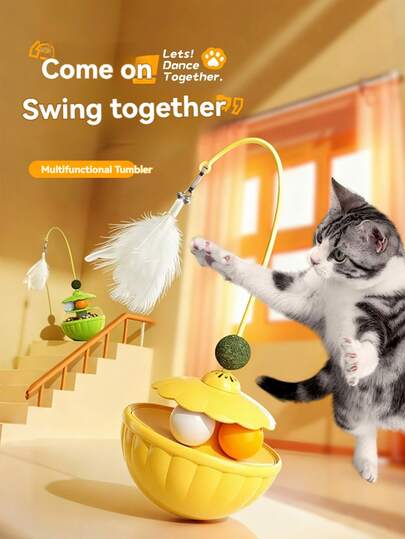 Pet Tumbler Mouse Toy Cat Toys Plush Mouse Tumbler Cat Toy, Feather Wand Pet Toy For Interactive Play (Random Color & Style) ﻿