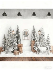 1 Weihnachtsbaum Hintergrund mit Hirsch und Kiefern, perfekt für Fotografie, Weihnachtsfeiern, Festdekorationen, Familienporträts, Heimdekoration, Fotostudio-Requisiten und Weihnachtsdekorationen. - Verschiedenfarbig - Übersicht 2