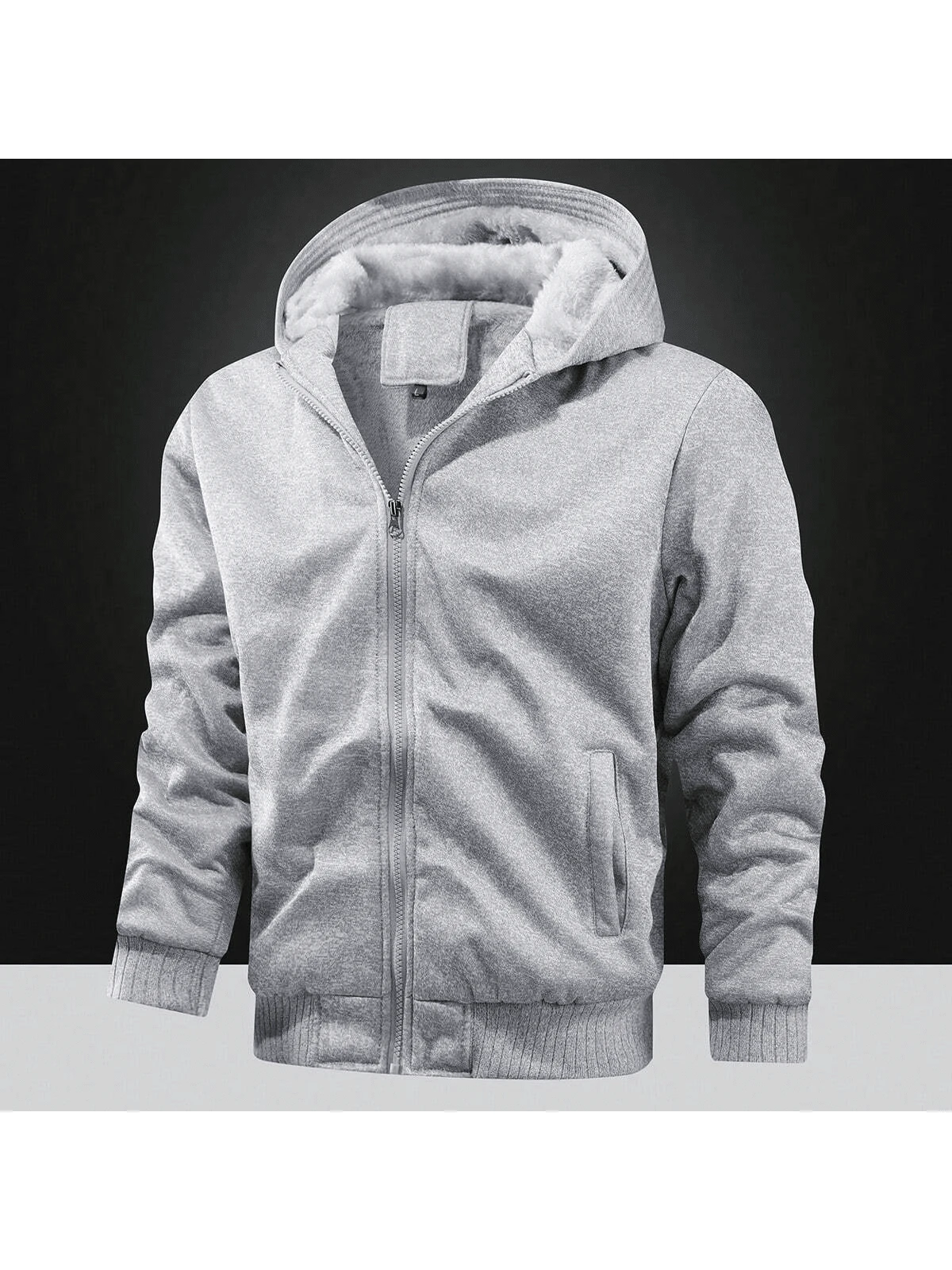 Áo khoác nỉ có mũ kéo khóa dày dặn, lót giữ nhiệt dành cho nam, màu trơn, ấm áp cho mùa đông.