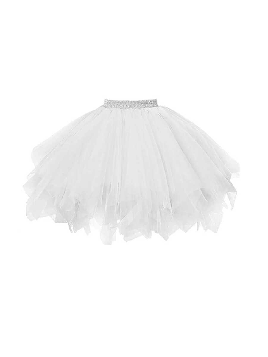 Saia de tule assimétrica branca/preta feminina (1 peça), estilo princesa, com várias camadas, sem barbatanas, ideal para festivais, palco, banquetes, apresentações, cosplay e eventos diurnos. - saia de gaze pequena - Ver 1