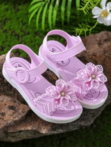Girls' Cute 3D Flower Decor Sandals, Fashion Versatile - Purple - View 2