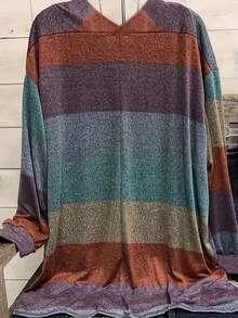 Plus Size Bohemian Style Color Block Kimono Cardigan Woman Grid Pocket Loose Cover Up Casual Blouse Top Coat Casual Autumn Clothing Get-Together Saunter - Brick Red - View 2