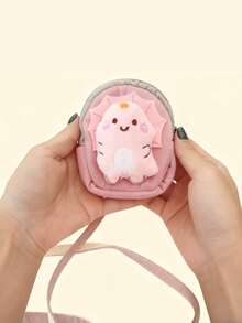 2pcs/Set Cartoon 3d Cute Pink Plush Dinosaur Decor For Snack Or Poop Bag Backpack, With Pet Collar And Leash - Multicolor - View 5