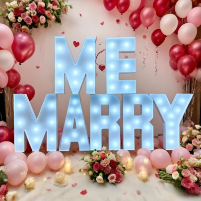 Marquee Light Up Letters 3FT Large Decorative Signs For Party Decorations Baby Shower Birthday Wedding Engagement Anniversary, With Cool White Lights 3 Feet Tall Pre-Cut DIY Foamboard Letter A-Z,Marry Me Decoration- Easy To Assemble