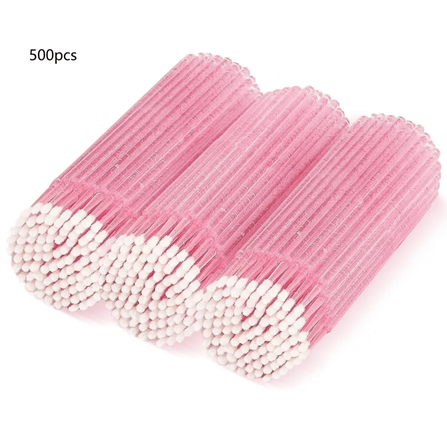 300 Count Micro Applicator Brush, Crystal Pink Micro Swabs, Disposable Eye Lashes Mascara Wands For Eyelash Extension - Pink - View 1