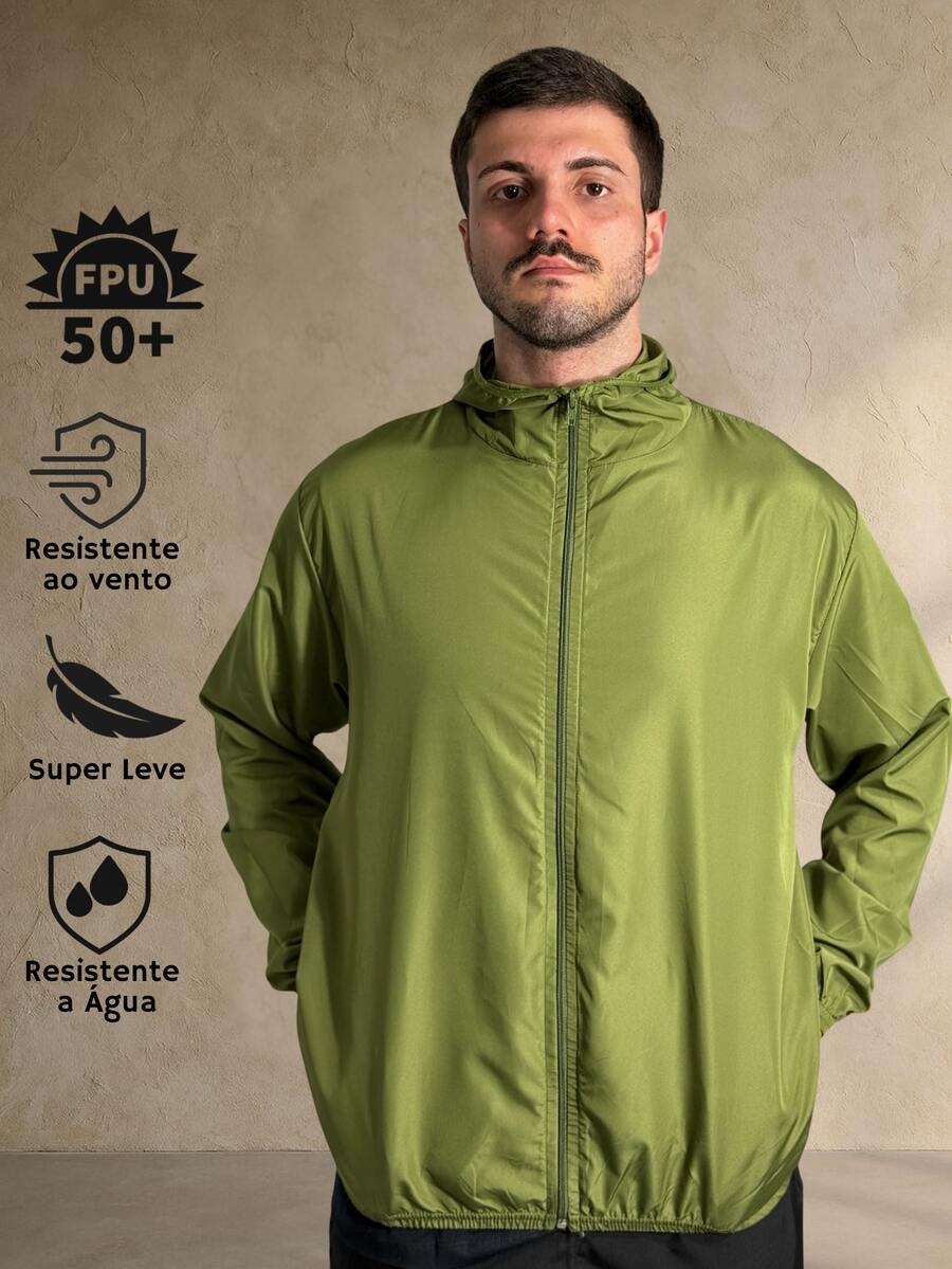 Men's Windbreaker Jacket, Waterproof, Plain, Thermal, Cold Weather, Super Lightweight, High Neck, Basic, Running, Cycling, Hiking, Motorcycling, Black, Blue, Green, White, Gray, Autumn/Winter, Loose Fit, Zipper - 橄欖綠 - 查看 1