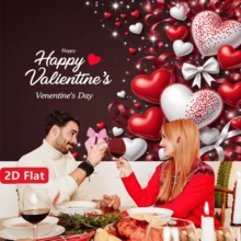 1PC 2d Flat, Valentine's Day Heart-Shaped Background Banner, Polyester Fabric, Red And White Heart, Bow Design, Suitable For Valentine's Day Parties, Weddings, Birthdays, Couple Dates, Anniversaries, Romantic Theme Activities, Festival Parties, Gatherings And Celebrations