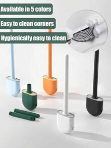 Chổi cọ bồn cầu silicon, chổi vệ sinh gắn tường nhỏ gọn tại nhà, chổi cọ bồn cầu có tay cầm dài có thể tháo rời với lỗ thông gió bên hông, chống rò rỉ, đầu phẳng, lông mềm, nhanh khô, lông mềm để vệ sinh bồn cầu, dụng cụ vệ sinh phòng tắm - Nhiều màu - Xem 11