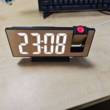 1pc 7.3" X 3" Large Mirror Smart Digital Display LED Projection Alarm Clock, USB Powered, Adjustable Projection Angle, 3 Brightness Levels, 12/24 Hour Format, Durable ABS Plastic, Bedroom Projection Clock, Smart Alarm Clock, Home Decor, Holiday & Christmas Gift