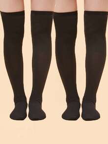 2 đôi tất dài đến đầu gối sọc ba bất đối xứng, thời trang tối giản thường ngày để mặc hàng ngày - màu đen - Xem 4
