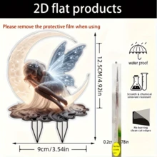 2D亚克力3D月光仙子花园装饰牌，1个（4.92英寸*3.54英寸），适用于户外花园、草坪、盆栽植物景观装饰，无需电源 - 彩色 - 查看 7