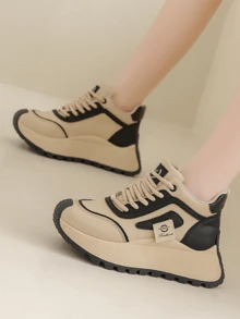 Zapatos casuales caqui para mujer,zapatos deportivos,suela gruesa para exteriores con aumento de altura, estilo de vacaciones elegante y versátil, zapatos para estudiantes de senderismo y skateboard al aire libre, tenis gruesos,zapatos de mujer, zapatos con aumento de altura, regalos de Acción de Gracias y Año Nuevo - Negro - Ver 4