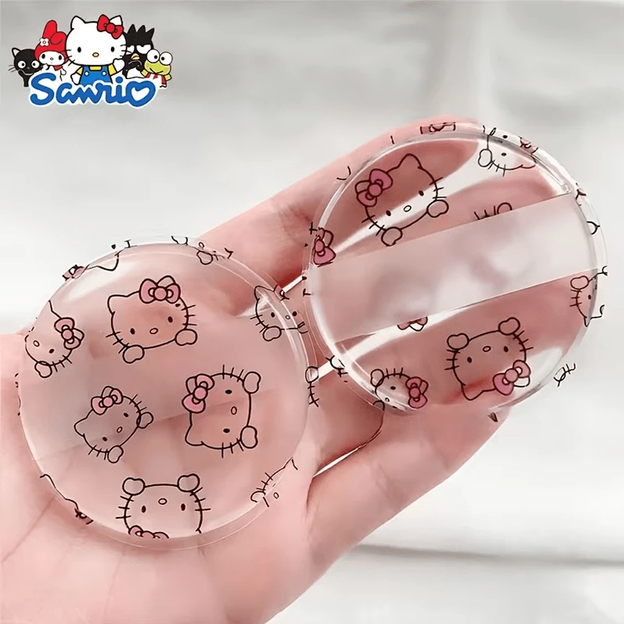 Sanrio Hello Kitty Transparent Soft Silicone Makeup Sponge - BB Cream And Foundation Applicator, Light Beige For Sensitive Skin, Cute Heart And Bow Hello Kitty Pattern, Easy-To-Clean Makeup Tool, Pink And Transparent, Hygienic, Single-Use Or Reusable (For Liquid Cosmetics)