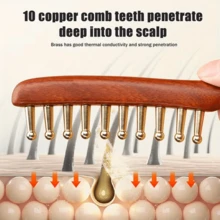 1Pc Head Meridians Massage Comb Copper Wood Meridians Comb Needling Guasha Scalp Relax Tools - Redwood - View 5