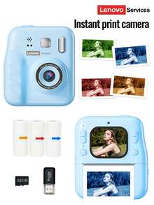 Lenovo 联想DY34拍立得相机，内置MP3播放器，支持8倍光学变焦和1080P高清视频拍摄，配备1300mAh电池和32GB SD卡，可拍摄多种特效的高清照片，是节日、新年、生日等场合的创意礼物之选。 - 藍色 - 查看 2