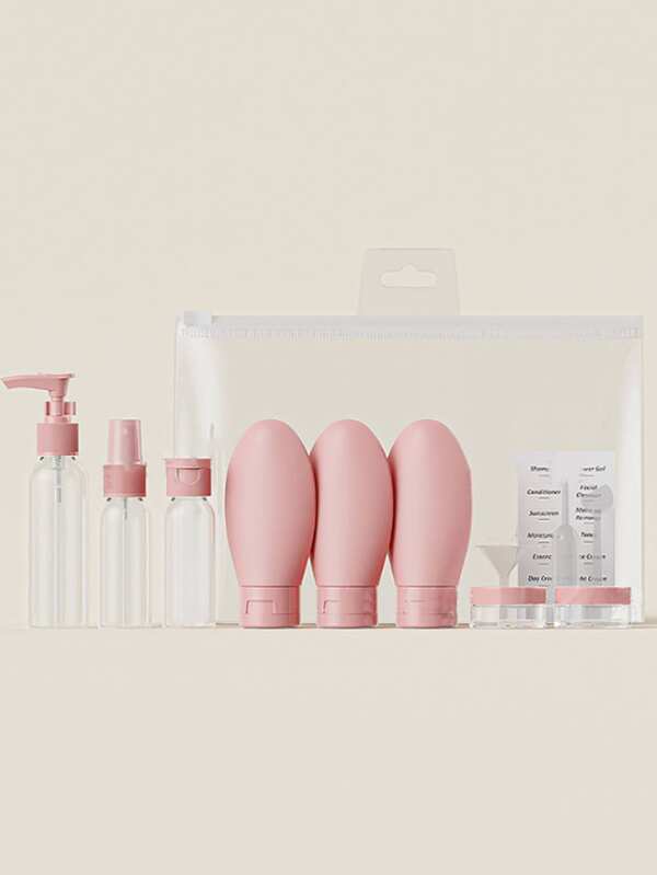 Juego de botellas rellenables para viaje, con atomizador, loción, champú, gel de ducha, tubos y contenedores líquidos cosméticos vacíos, herramienta portátil para rellenar