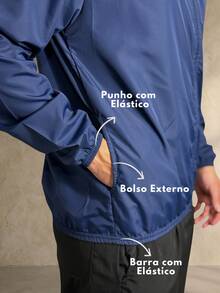 Men's Windbreaker Jacket, Waterproof, Plain, Thermal, Cold Weather, Super Lightweight, High Neck, Basic, Running, Cycling, Hiking, Motorcycling, Black, Blue, Green, White, Gray, Autumn/Winter, Loose Fit, Zipper - 藏蓝色 - 查看 2