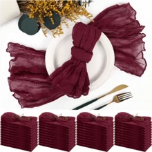 6/12/24入組褶皺紗餐巾，19.7 X 19.7英寸裝飾餐桌餐巾，適用於婚禮、慶祝活動、嬰兒派對、餐廳裝飾（酒紅色） - 酒紅色 - 查看 10