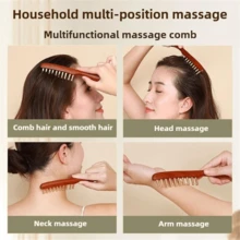 1Pc Head Meridians Massage Comb Copper Wood Meridians Comb Needling Guasha Scalp Relax Tools - Redwood - View 8