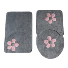 Cotton Bath Mat Set Kit With 3 Pieces Low Pile Applique Various Colors - Gris - Ver 2