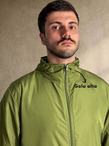 Men's Windbreaker Jacket, Waterproof, Plain, Thermal, Cold Weather, Super Lightweight, High Neck, Basic, Running, Cycling, Hiking, Motorcycling, Black, Blue, Green, White, Gray, Autumn/Winter, Loose Fit, Zipper - 橄欖綠 - 查看 3