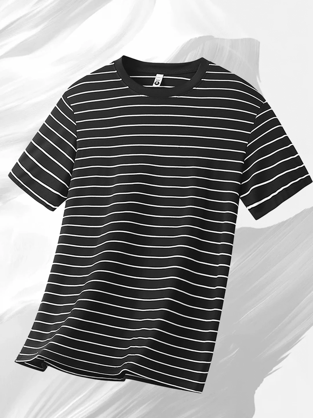 قميص رجالي بياقة طاقم من الحرير والقطن مخطط باللونين الأسود والأبيض موديل 2026 فاخر - الأسود - مشاهدة 1