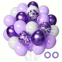 Juego de 28 piezas, globos de fiesta de color lavanda púrpura, globos de color lila claro, globos metálicos púrpura y globos de papel de colores, adecuados para decoración de cumpleaños, Día de San Valentín, fiesta de boda - Multicolor - Ver 1