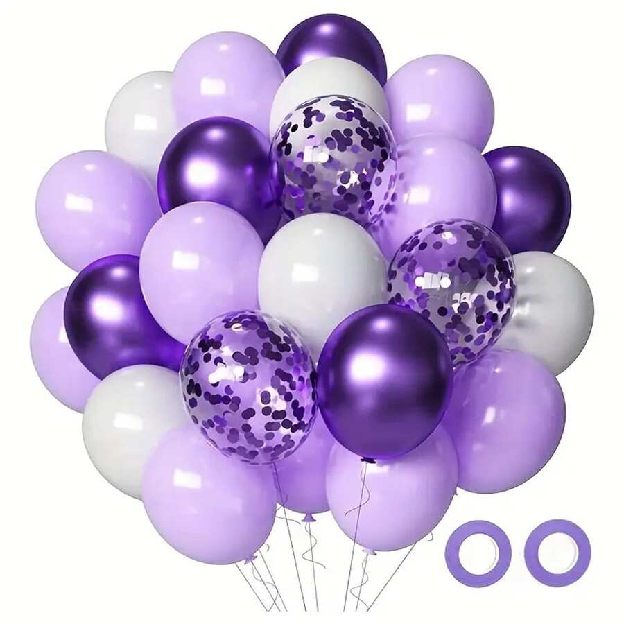 Juego de 28 piezas, globos de fiesta de color lavanda púrpura, globos de color lila claro, globos metálicos púrpura y globos de papel de colores, adecuados para decoración de cumpleaños, Día de San Valentín, fiesta de boda - Multicolor - Ver 1