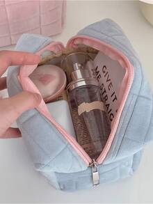 1 pieza Bolsa cosmética portátil, Neceser de maquillaje para mujer, Bolsa de aseo de unicolor con cremallera, Caja de almacenamiento de maquillaje, Artículos esenciales de viaje, Bolsillo con cremallera para lápiz labial, brochas de maquillaje, sombras de ojos o productos de cuidado de la piel - Multicolor - Ver 6