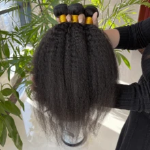 BINF 12A Brazilian Yaki Kinky Straight Virgin Hair Bundles Unprocessed Natural Color Soft Full Long Lasting 12 Months Wear Premium Christmas New Year Gift For Women Holiday Party Family Reunion 1/3/4 PCS - Natural Black - 查看 5