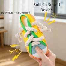 吱吱作响的拖鞋式狗狗玩具，可自行玩耍的绳结咀嚼玩具，耐用的磨牙玩具，适合小型/中型犬 - 彩色 - 查看 3