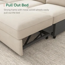 Sectional Sleeper Sofa With Pull Out Bed U-Shape Sectional Couch Sleeper Bed With Storage Chaise 6 Seater Sleeper Sectional Sofa, Light Grey - Màu be - Xem 4