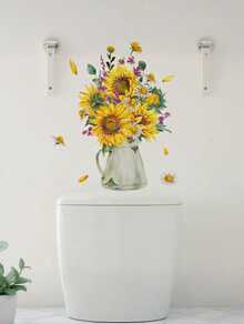 Brodark Söt solrosglasmugg, blommig toalettväggklistermärke, badrumsdekor väggklistermärke