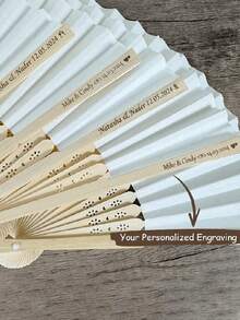 5/10 Peças Leque de Mão Personalizado Branco para Casamento - Leque Dobrável com Letra Gravada, Adequado para Casamento, Inverno, Outono, Festivais, Moda de Inverno, Lembrancinhas de Casamento Personalizadas em Massa para Madrinhas, Leques para Eventos Especiais, Casamento de Verão - Multicolorido - Visão 11