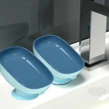 Soap Dish With Suction Cup Design,Self Draining Soap Dish, Soap Bar Holder For Shower Bathroom Kitchen Toilet,Double - Layer Design For Neat Soap Storage & Quick Draining(Azure Blue&Gray) - Multicolor - View 14