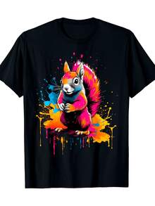Camiseta de Ardilla Fresca en Ardilla Pintada Colorida - 220g - Negro - Ver 1