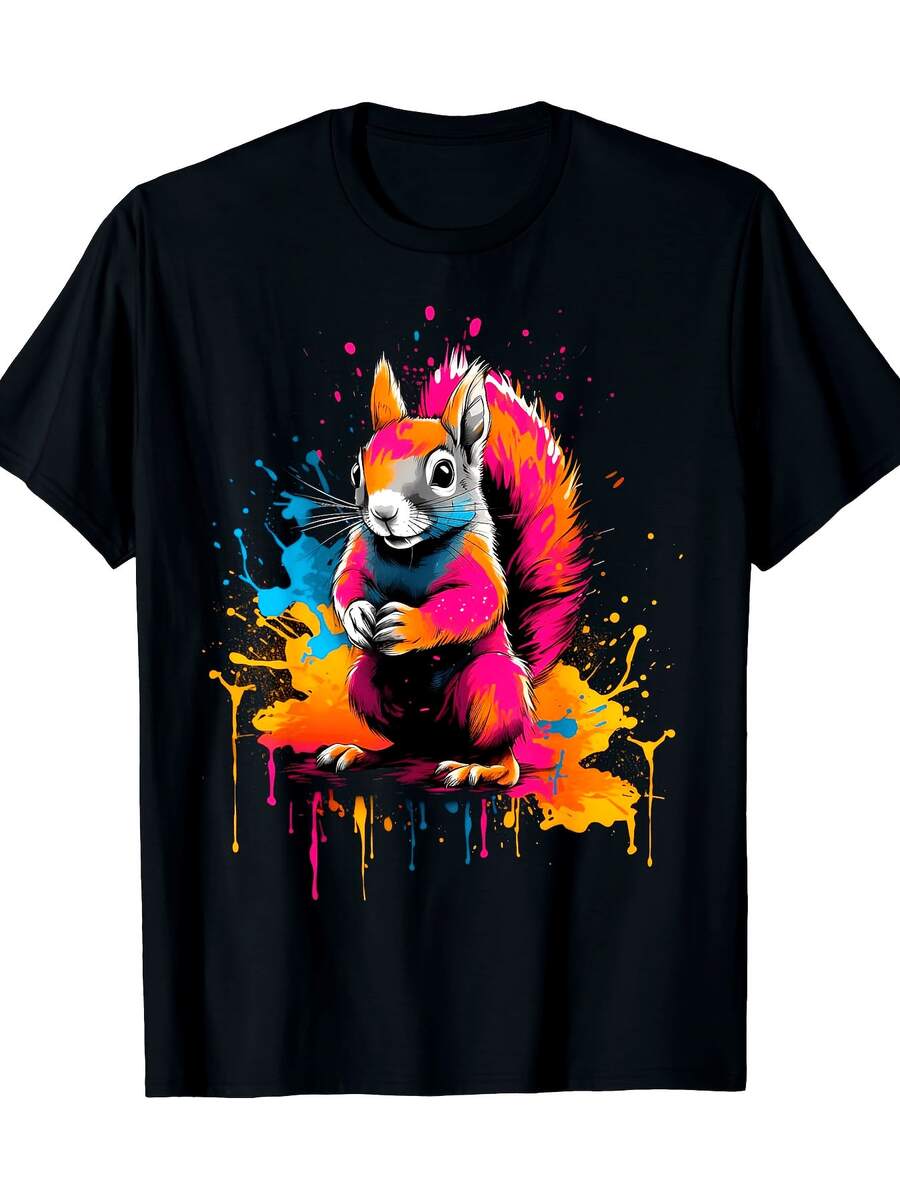 Camiseta de Ardilla Fresca en Ardilla Pintada Colorida - 220g - Negro - Ver 1