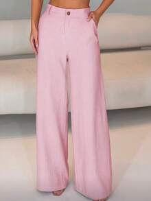 Elegant Women's Wide-Leg Trousers With Pockets. - Baby Pink - View 1