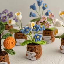 1pc Handmade Crochet Artificial Plant, Home & Office Desktop Decor, Unique Handcraft Gift For Wife/Lover/Sister/Mother, Valentine's Day/Birthday/New Year Handmade Decoration - Multicolor - View 7
