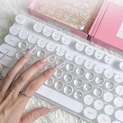 可爱透明水晶键盘键帽贴纸，长指甲打字辅助贴，自粘式3D凸起指甲保护贴，DIY办公键盘装饰（不伤指甲）