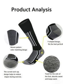 2 Pairs Winter Warm Ski Socks - Thick Breathable Striped Reinforced Support, Comfortable Snug Fit, Suitable For Skiing, Hiking, Outdoor Sports, Trekking, Daily Warmth (White/Purple/Black/Blue) - Multicolor - View 2