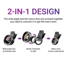 二合一通用0.45倍超广角/微距镜头，适用于智能手机，随机款式 - 黑色 - 查看 7