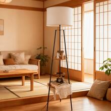 HonoDing Tripod Floor Lamps For Living Room, Mid Century Floor Lamp With Shelf, 62" Standing Lamp Modern Floor Lamp With Beige Linen Texture Shade For Living Room, Bedroom, Office - 查看 4